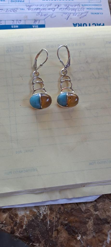 Larimar & Amber Drop Earrings